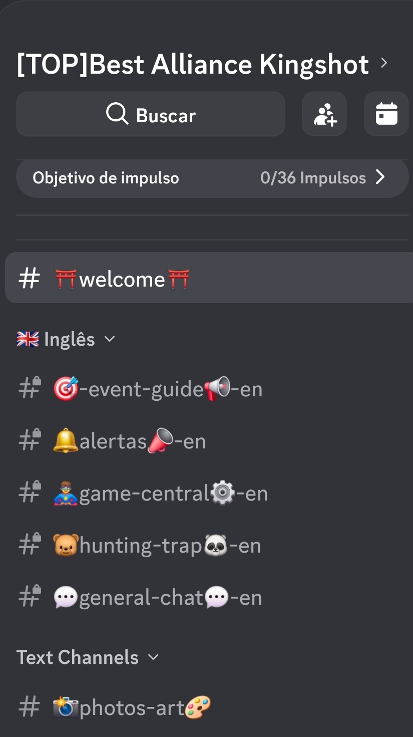A mesma barra lateral vista por um membro que escolheu inglês: só a categoria Inglês aparece.
